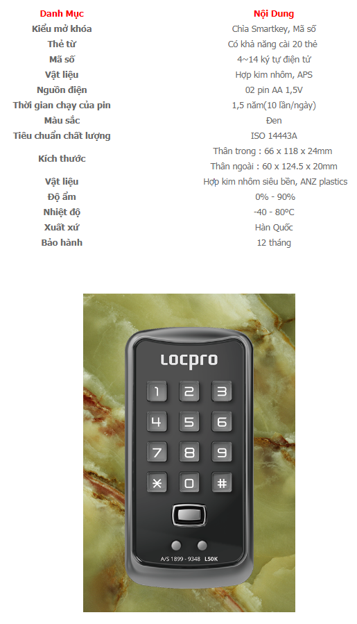 Khóa tủ đồ Locpro L50K