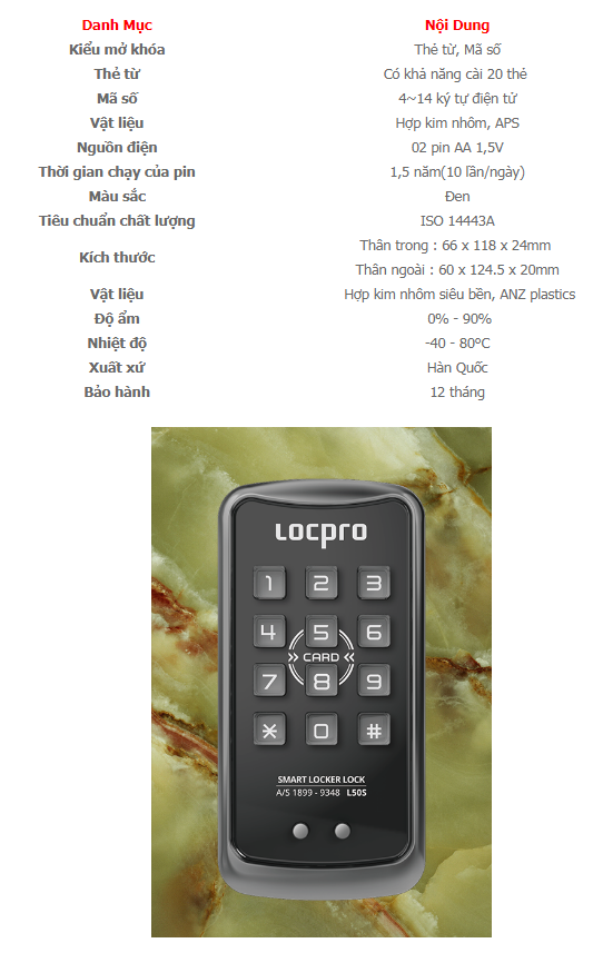 Khóa tủ đồ Locpro L50S